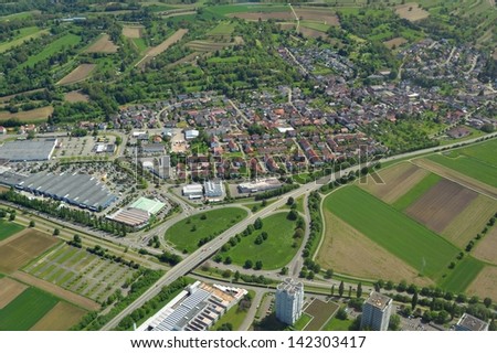 aerial view of the strip mall n Lahr Mietersheim, Baden Germany