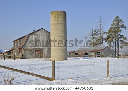 weathered agricultural buildings, Winter