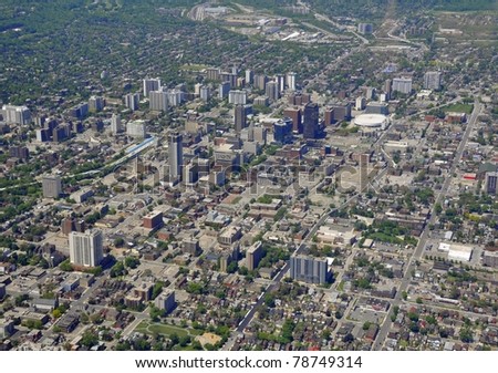 aerial view of downtown Hamilton Ontario.late Spring
