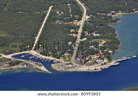 aerial view of South Baymouth on the shore of Manitoulin Island, Ontario Canada