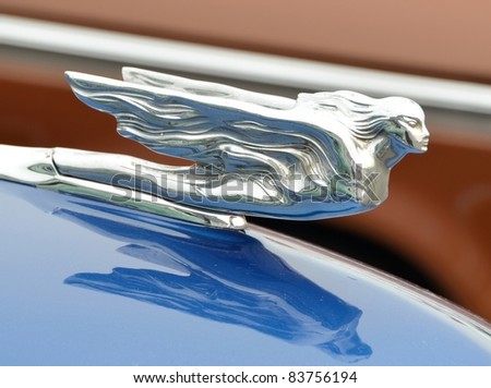MOUNT HOPE, ON - AUGUST 14:Closeup of a vintage 1941 Cadillac flying Goddess hood ornament  at the Vintage Wheels and Wings show at the Hamilton Airport on August 14, 2011 in Mount Hope, Ontario