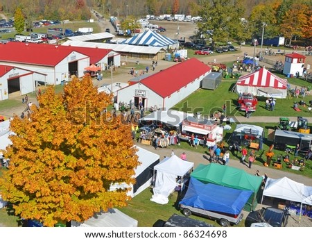 ROCKTON, ONTARIO, CANADA - OCTOBER 08: aerial view of the Fairground during the Rockton World\'s Fair, viewing vendor both and agricultural buildings on October 08, 2011 in Rockton, Ontario, Canada