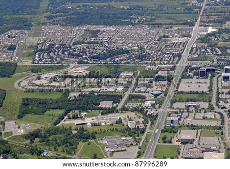 aerial view of Kanata Ontario, view along March road, Summer scene