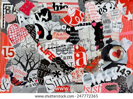 Mood board in red white and black With hearts