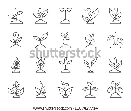 Grass thin line icons set. Outline web sign kit of plant. Sprout linear icon collection includes sapling, grow, bush. Simple grass black contour symbol isolated on white. Vector Illustration