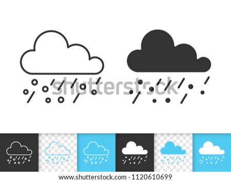 Rain black linear and silhouette icons. Thin line sign of hail. Cloud outline pictogram isolated on white, color, transparent background. Vector Icon shape. Sleet simple symbol closeup