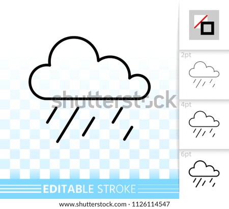 Cloud with Rain thin line icon. Outline web sign of cloud. Drizzle linear pictogram with different stroke width. Simple vector symbol, transparent background. Rain editable stroke icon without fill