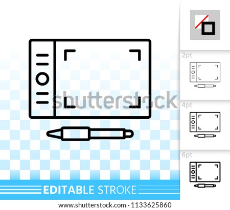 Graphic tablet thin line icon. Outline sign of stylus. Pad linear pictogram with different stroke width. Simple vector symbol, transparent background. Graphic tablet editable stroke icon without fill