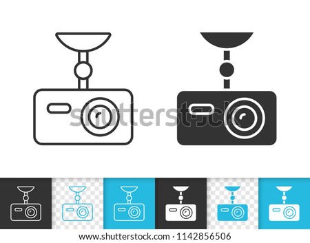 Dvr black linear and silhouette icons. Thin line sign of driver video recorder. Camera outline pictogram isolated on white, blue, transparent background. Vector Icon shape. Dvr simple symbol closeup