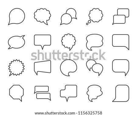 Speech bubble thin line icon set. Outline web sign of comic tell. Communication chat linear customer dialog icons, empty template, clean label. Simple speech bubble symbol isolated vector Illustration