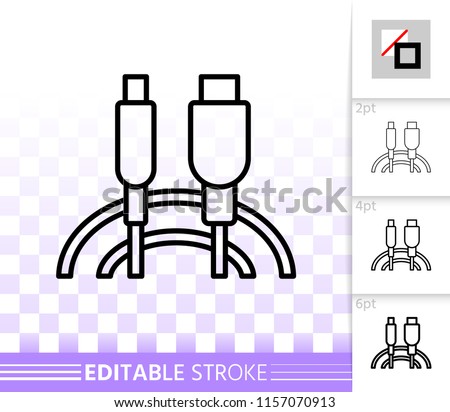 Usb type c cable thin line icon. Outline web sign of plug. Connector linear pictogram with different stroke width. Simple vector transparent symbol. Data cable editable stroke icon without fill