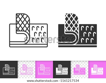 Velcro Fastener black linear and silhouette icons. Thin line sign of hook. Loop Texture outline pictogram isolated on white transparent background. Vector Icon of Velcro Fastener simple symbol closeup