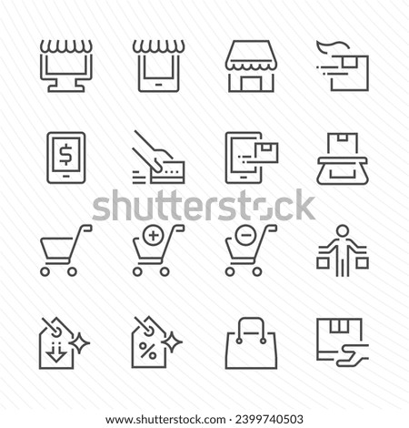 Online shopping vector icon. Include shop store, delivery, cart, bag. Paid or pay by credit card. Concept of sale, buy or purchase. Editable stroke.