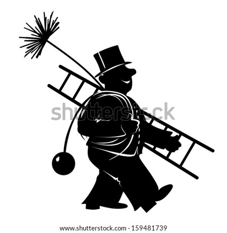 stylized illustration of chimney sweeper at work