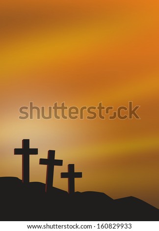 illustration of three grave crosses at dawn