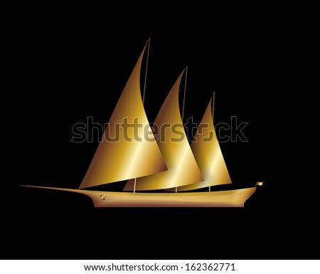 illustration of a golden sailboat with three masts