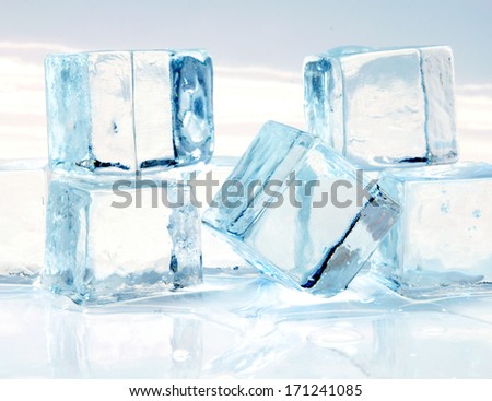 picture melting ice cubes on white background