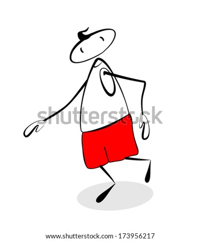 abstract male figure with red trousers walking