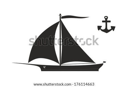 a simplified illustration of a black sailboat with anchor
