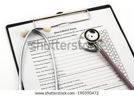 patient medical history Script board on white isolated