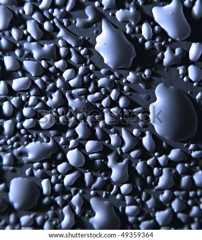 water drops on white surface with a hard side light