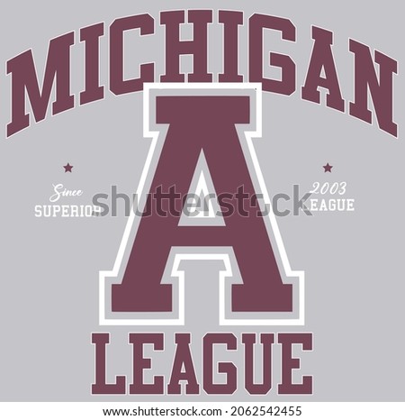 Retro vintage college Michigan League slogan print for graphic tee t shirt or embroidery patch sticker vector design