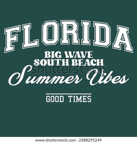 Florida, Summer Vibes. Vintage beach print. tee graphic design, t shirt slogan print or other uses. 