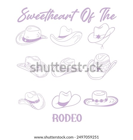 Rodeo western slogan with cowboy hat illustration vector set for fashion t shirt print design or other uses