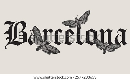 Barcelona city slogan with mothbutterfly urban design for t shirt, poster, streetwear, urban design, hoodie and other uses