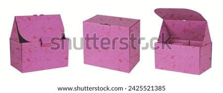 Three boxes made of recycled paper. Cardboard or kraft paper in pink. Cut out objects - isolated.Image without background.