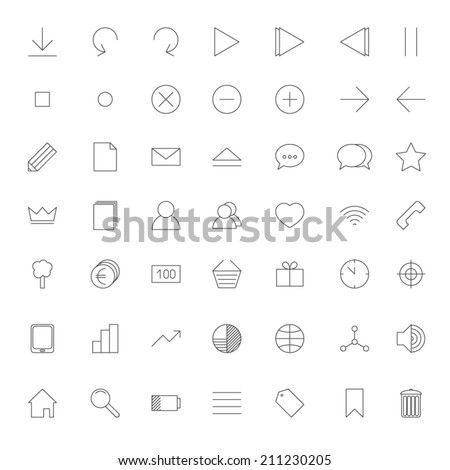 Set of 49 web thin line icons in grey