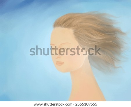 Similar – Image, Stock Photo Serene woman floating on lake water