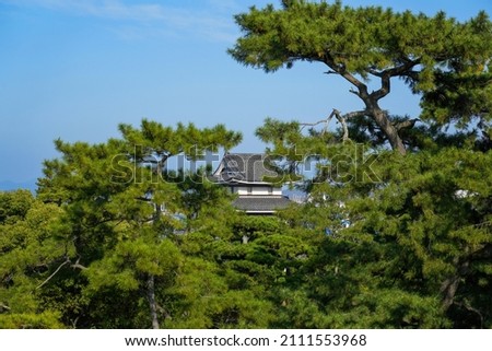 Scenery of the Turret surrounded by pine forest at Takamatsu Castle Ruins, Kagawa pref.