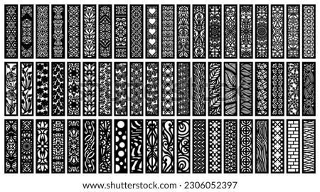 Big set of vertical panels, gratings. Abstract ornament, geometric, classic, oriental pattern, floral and plant motifs. Template for plotter laser cutting of paper, metal engraving, wood carving, cnc.