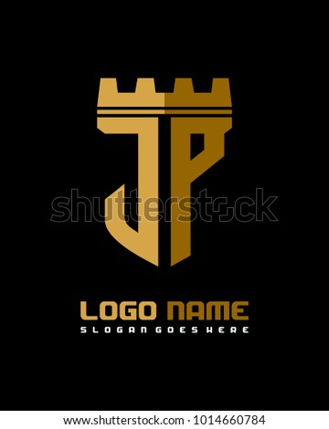 Fortress shield initial J P logo template vector