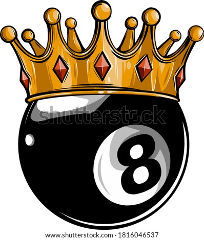 Gold crown on a billiard ball isolated on white vector