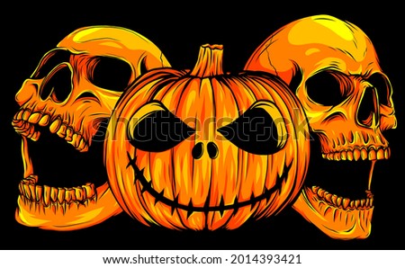 Halloween pumpkin with skulls, vector illustration art