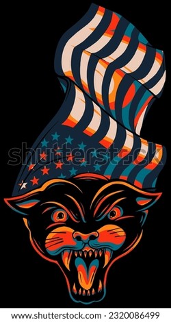 black panther with america flag on black background