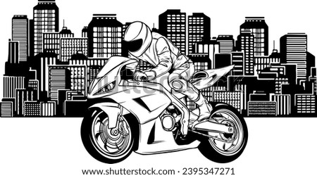 Super bike rider in outline icon vector illustration. Template for world championship motor sport bike racing design element. Editable graphic resources for many purposes.Template for world cham