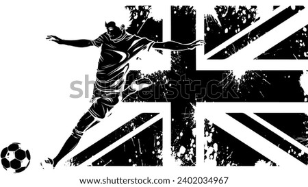 black silhouette of football Soccer player kicking ball. Vector illustration