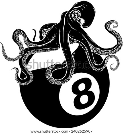 black silhouette of octopus on eight Ball Billards Pool Game Black