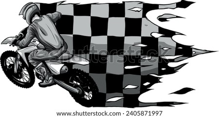 monochromatic illustration of motocross with race flag