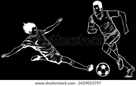 white silhouette of kick the ball soccer vector illustration. digital hand draw design