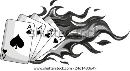 poker cards aces with flames on white background