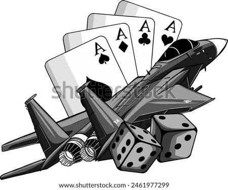 monochrome American Fighter Jet with poker aces and dice