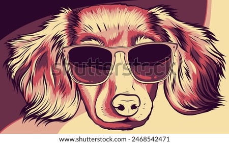 Gordon setter dog breed with black sunglasses - isolated vector illustration