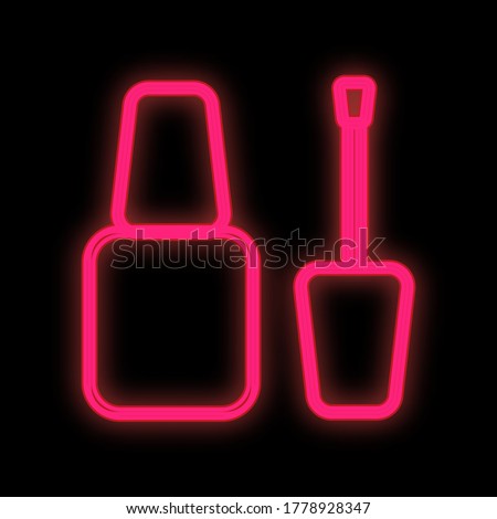 bright pink neon nail polish for manicure and pedicure with a long brush for applying material on a black background. care of the nail plate. pure beauty tool of the master. vector illustration.