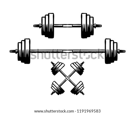 Fitness with Crossed Barbel for Gym Sport Hand Drawn Symbol Logo Vector