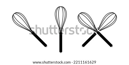 Cross whisk whisking or beater mixer for cooking egg icon vector collection. Stainless steel whisk tool in the kitchen symbol silhouette
