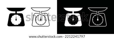 Scales icon vector. Scale, balance, weight symbol illustration. Line art and flat shop or kitchen scales sign silhouette 